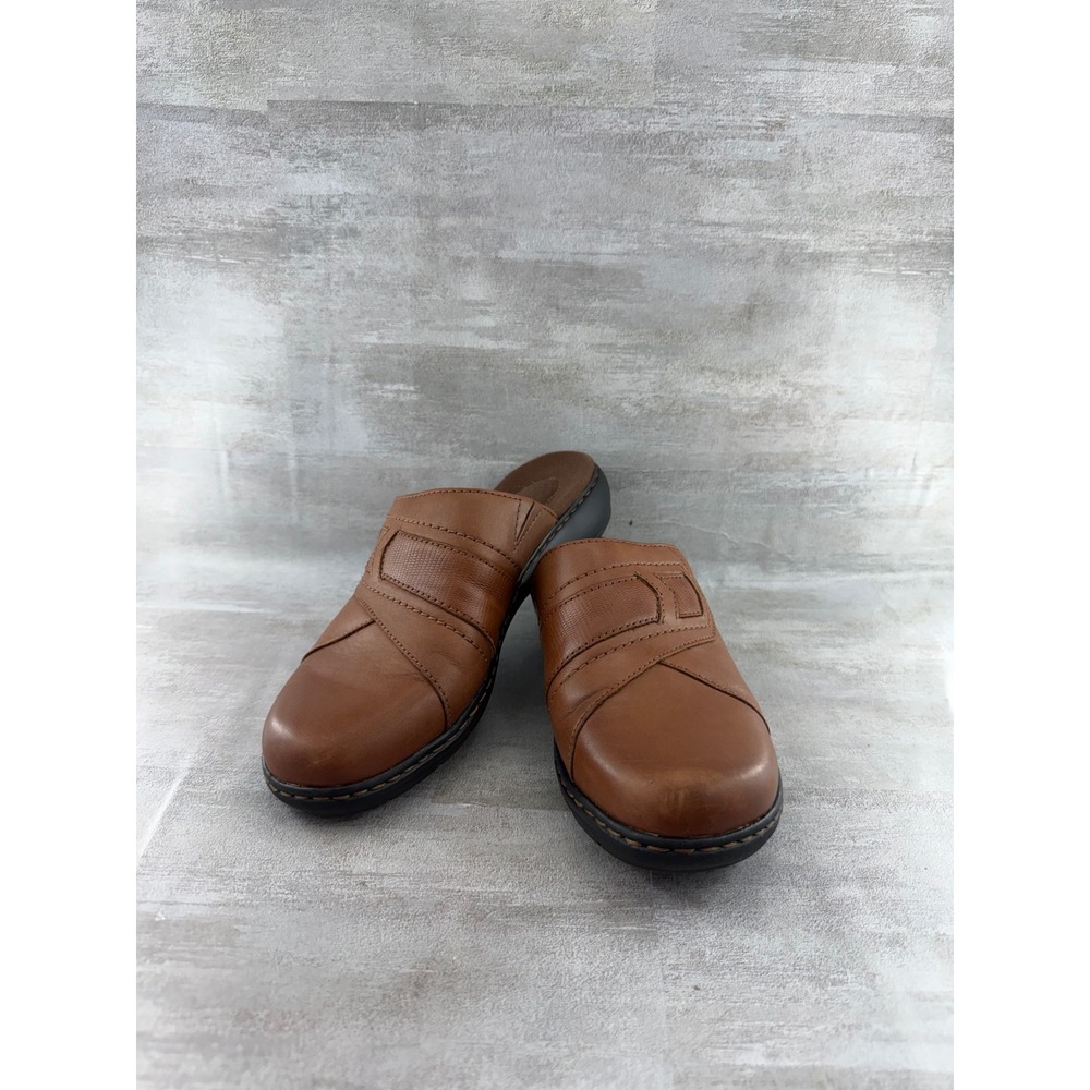 Clarks Bendables Brown Leather Mules Clogs Women Sz 7M 26066803 Slip On Shoes
